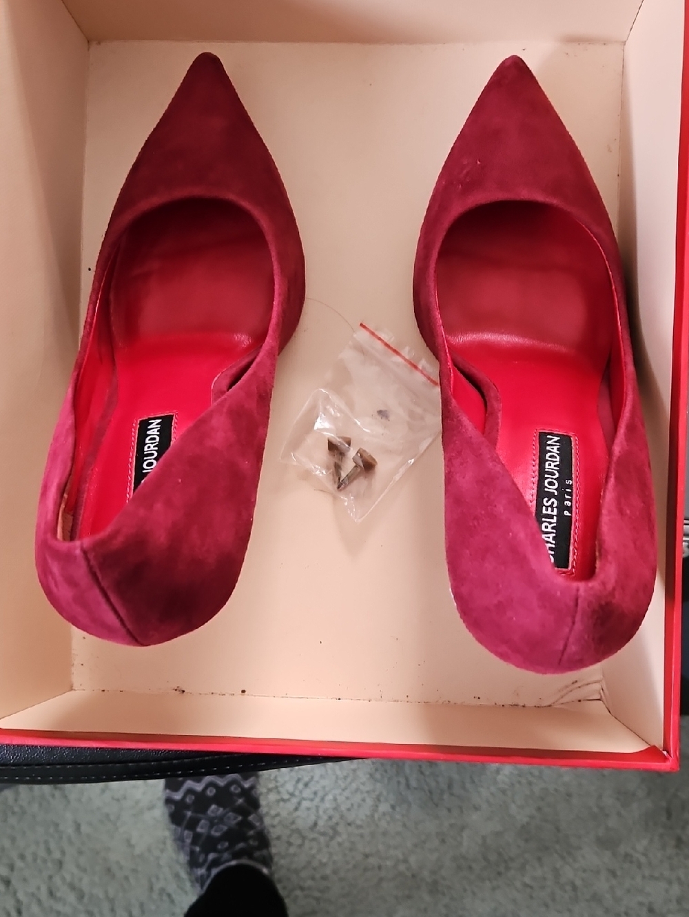 Charles Jourdan Burgundy Suede Pointed Toe Pumps